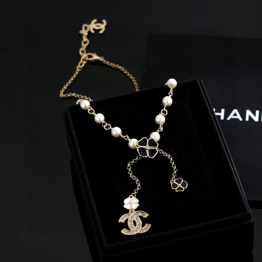 Double-C Emblem Pearl-Detail Pendant Necklace – Pearl Detail – Design 082 main product view