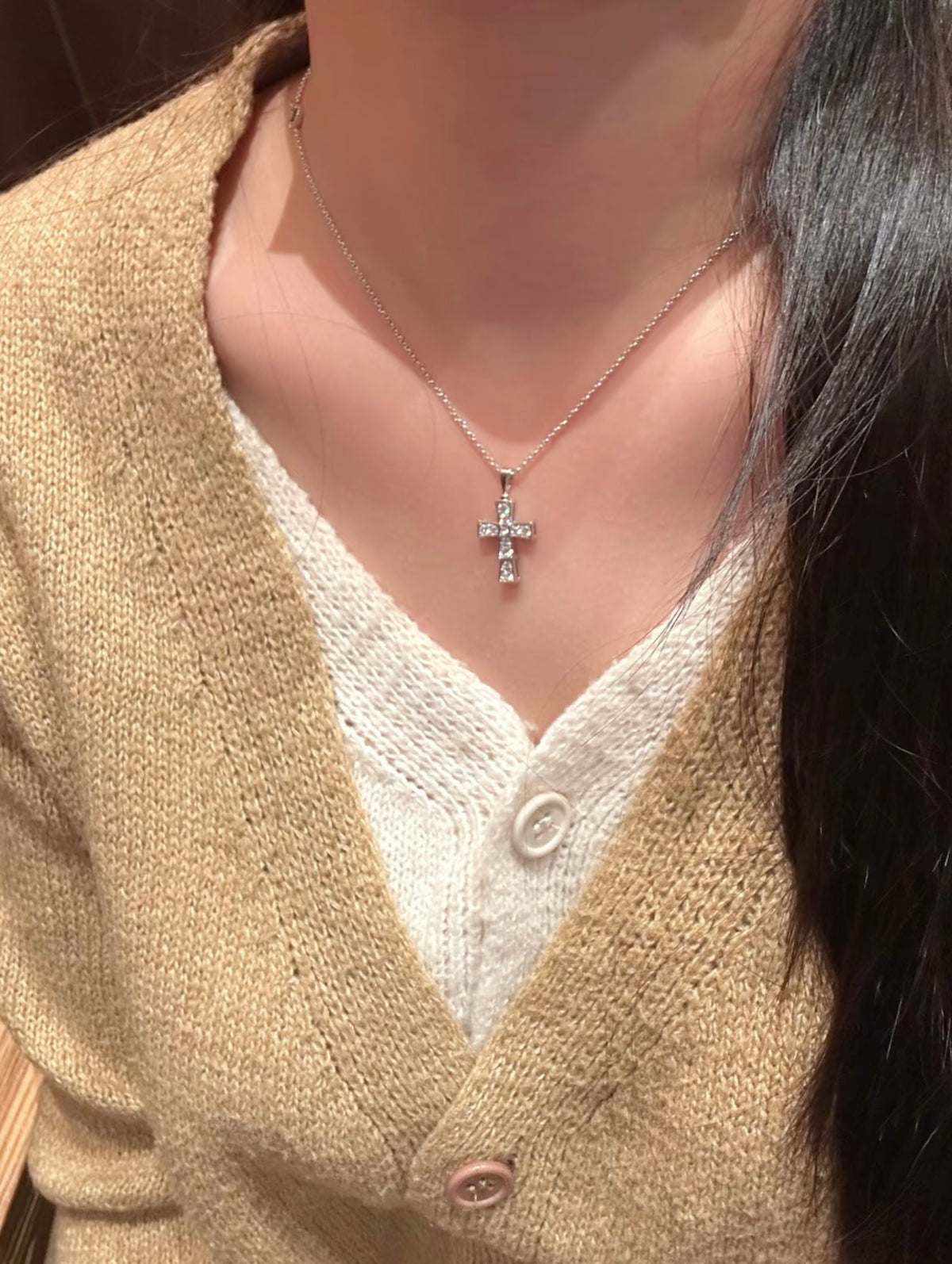 Cross Pendant Necklace in Silver-Tone close-up detail