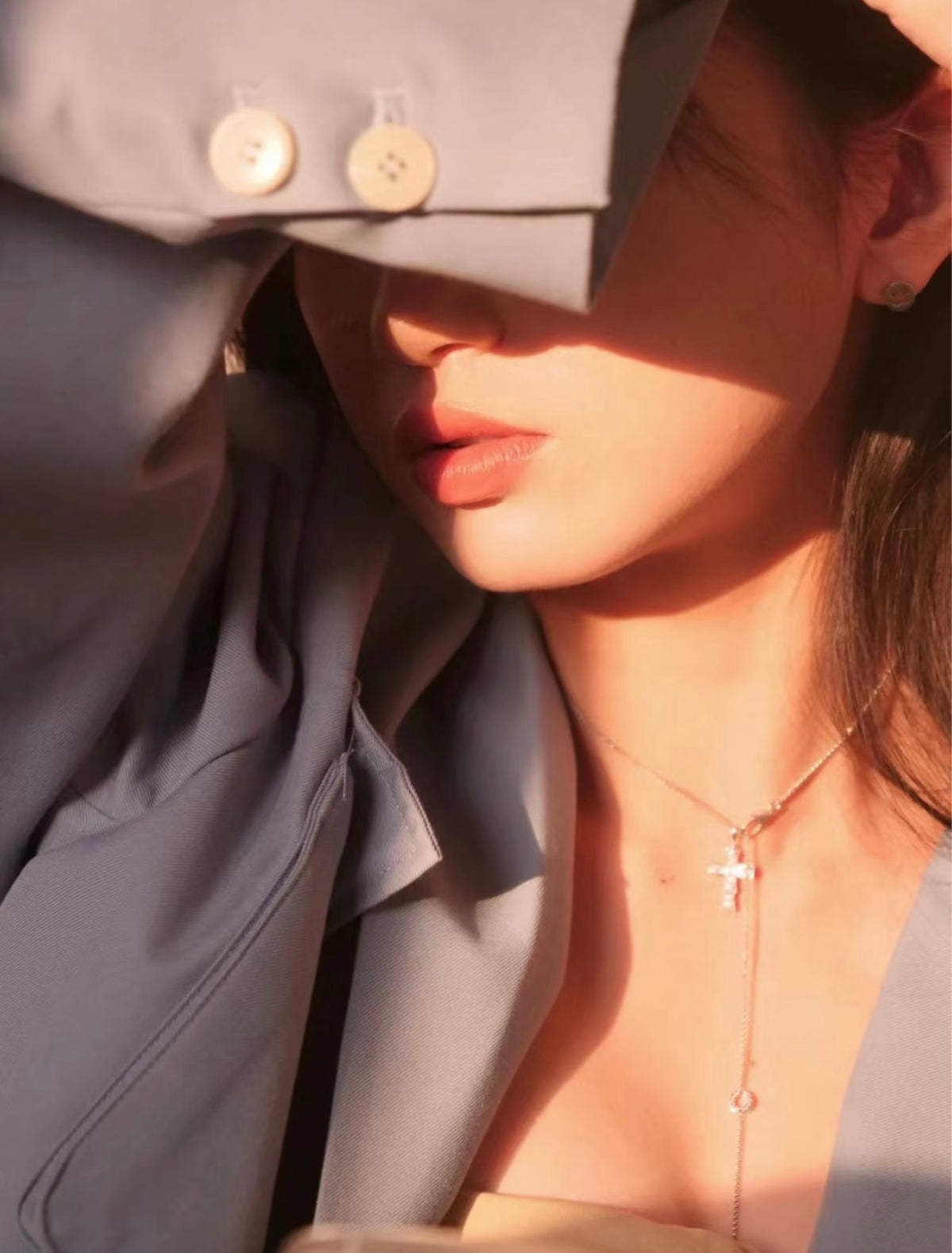 Cross Pendant Necklace in Silver-Tone side detail