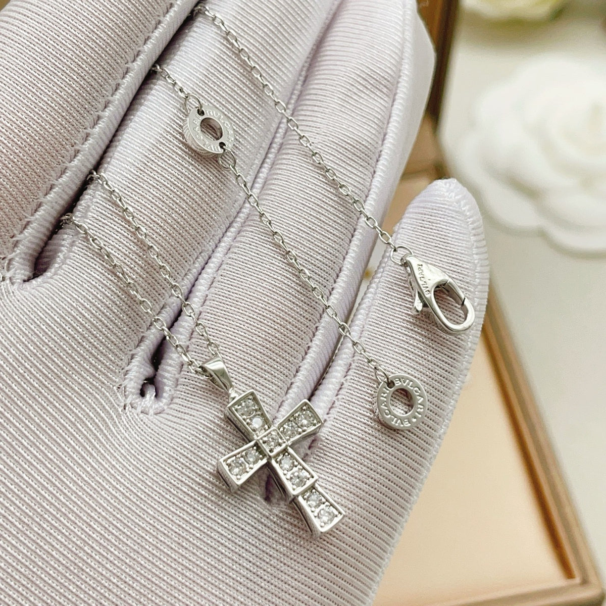 Cross Pendant Necklace in Silver-Tone close-up detail