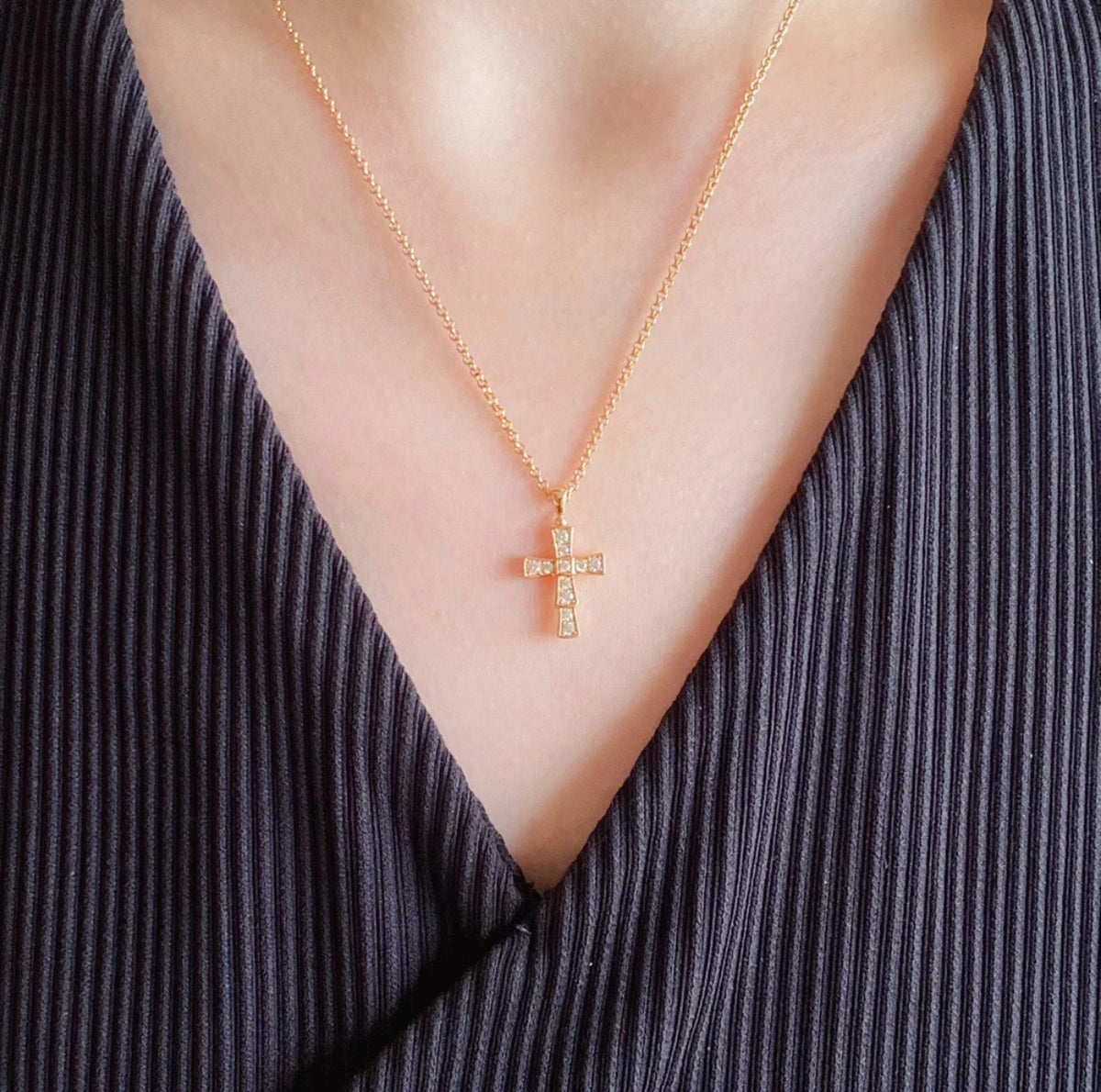 Cross Pendant Necklace in Rose-Gold-Tone front product view
