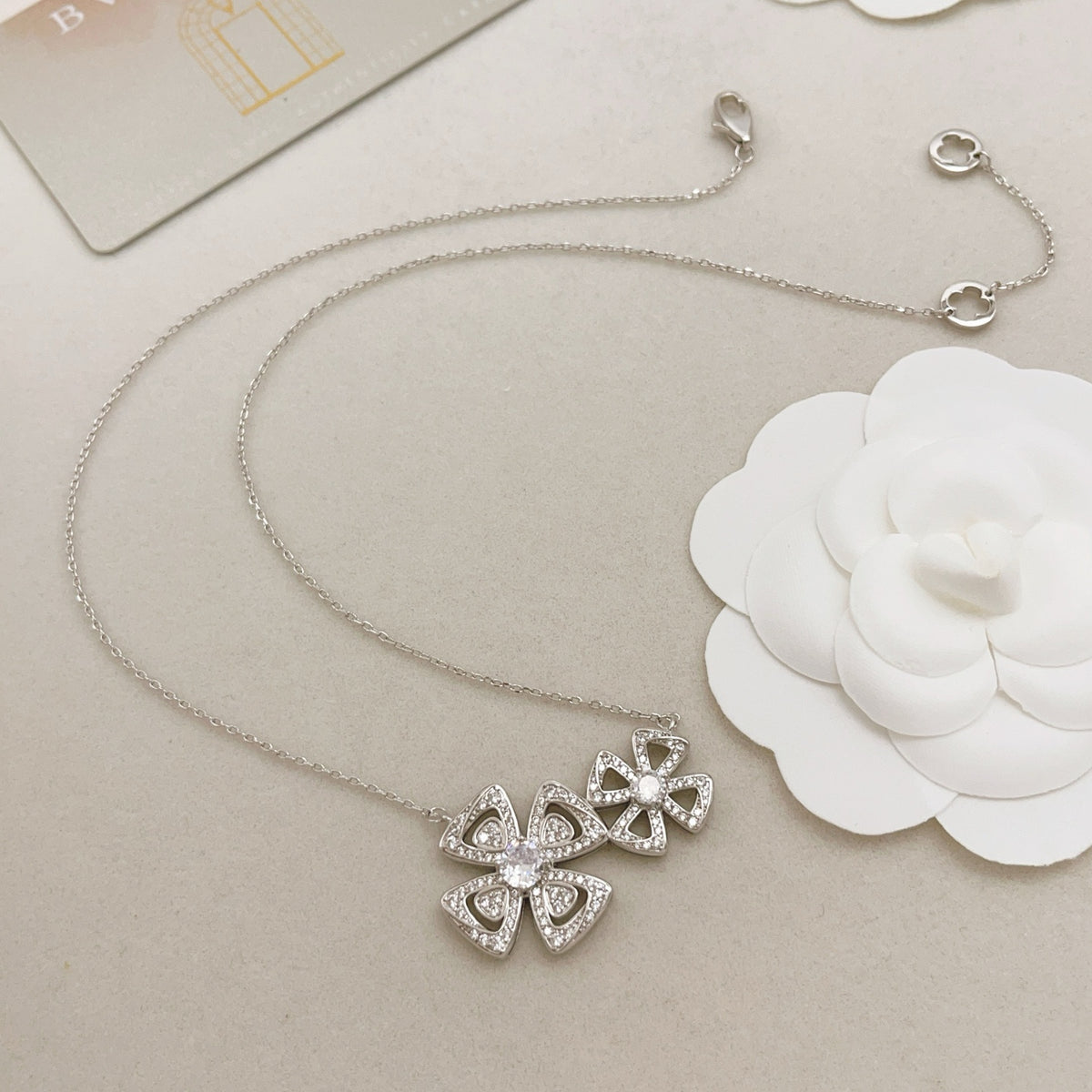 Floral Pendant Necklace in Silver-Tone front product view