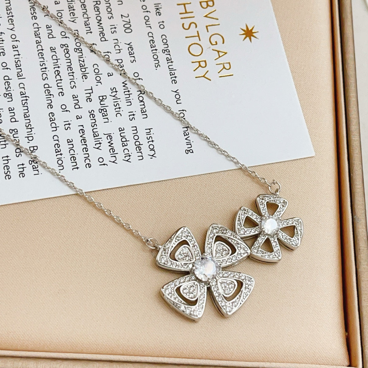 Floral Pendant Necklace in Silver-Tone detail view