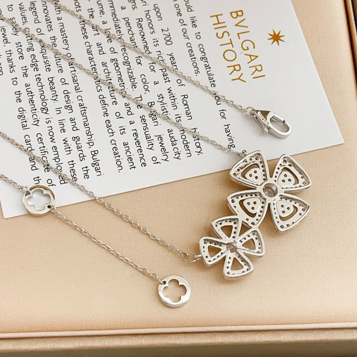 Floral Pendant Necklace in Silver-Tone side detail