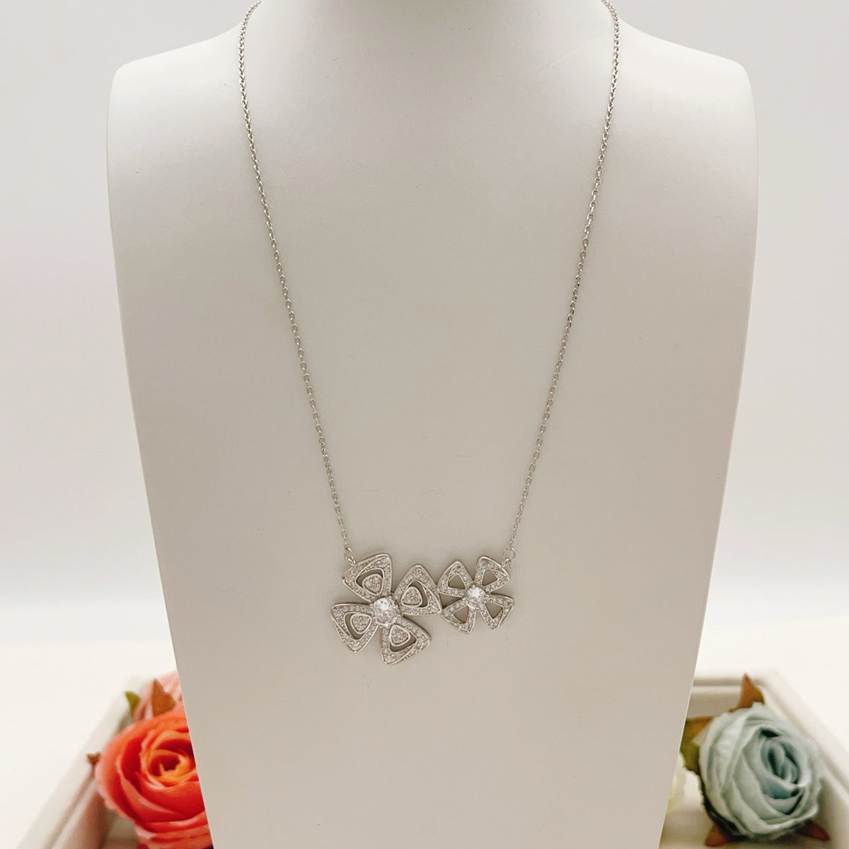 Floral Pendant Necklace in Silver-Tone styled product view