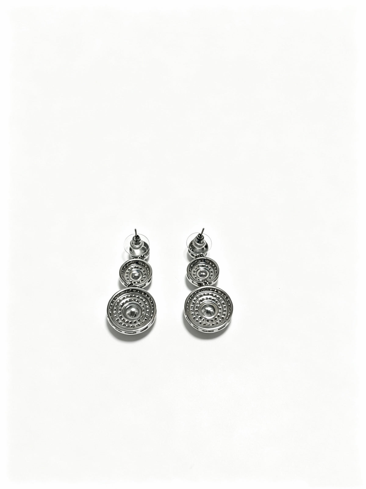 Floral Stud Earrings in Polished Metal-Tone – Crystal Detail – Design 03 side detail
