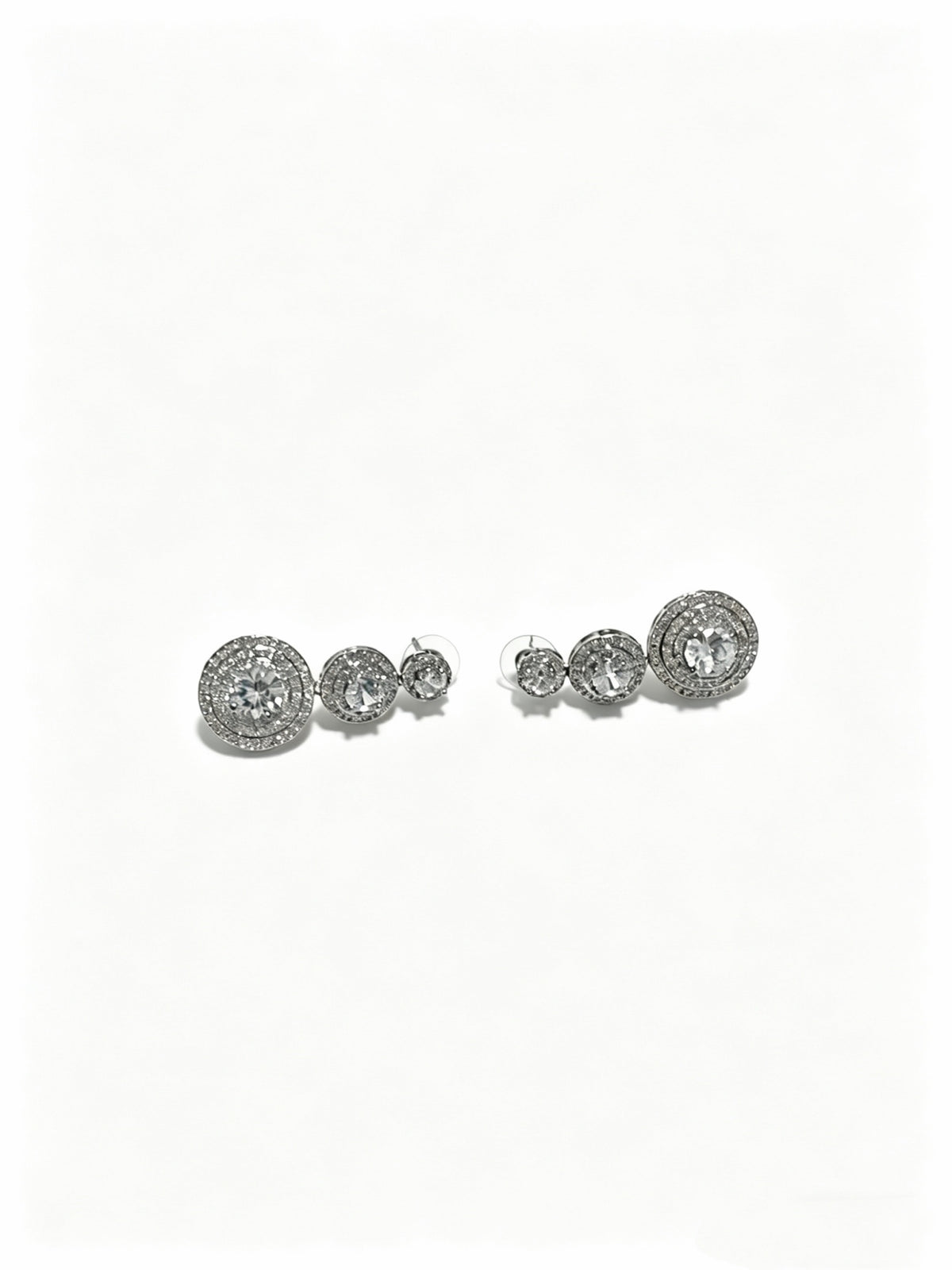 Floral Stud Earrings in Polished Metal-Tone – Crystal Detail – Design 03 detail view
