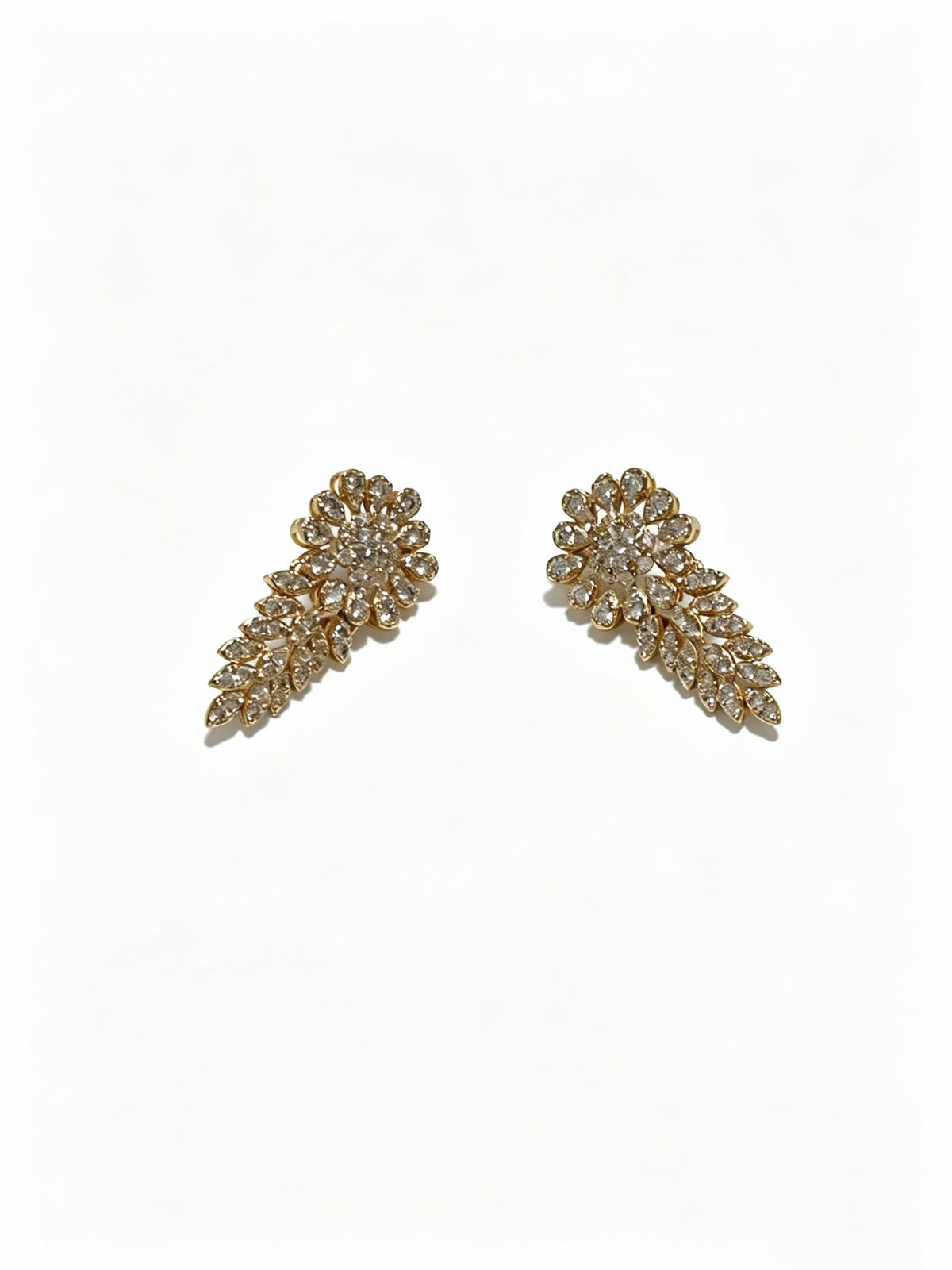 Floral Stud Earrings in Polished Metal-Tone – Crystal Detail – Design 02 detail view