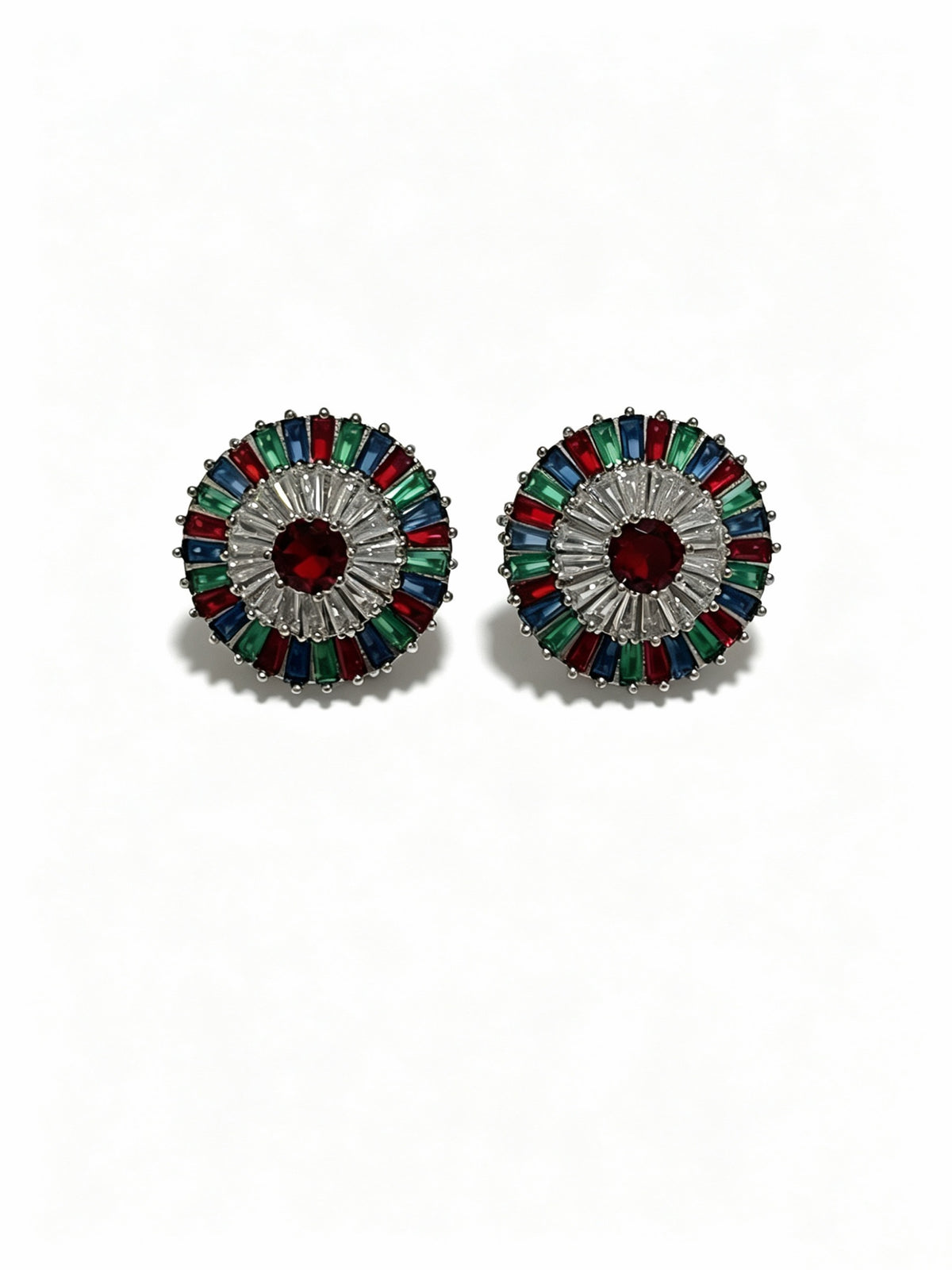 Floral Stud Earrings in Polished Metal-Tone – Crystal Detail detail view