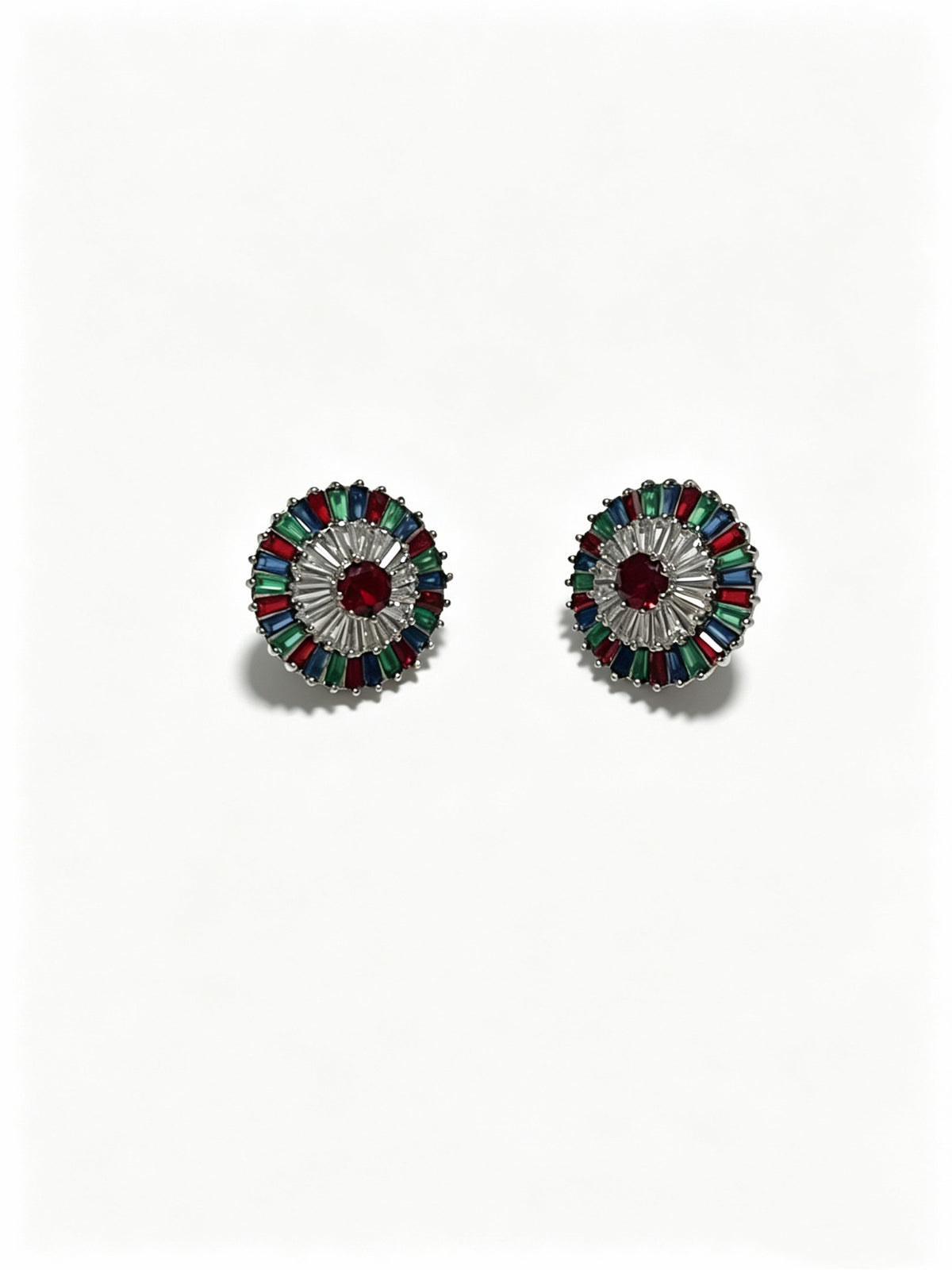 Floral Stud Earrings in Polished Metal-Tone – Crystal Detail front product view
