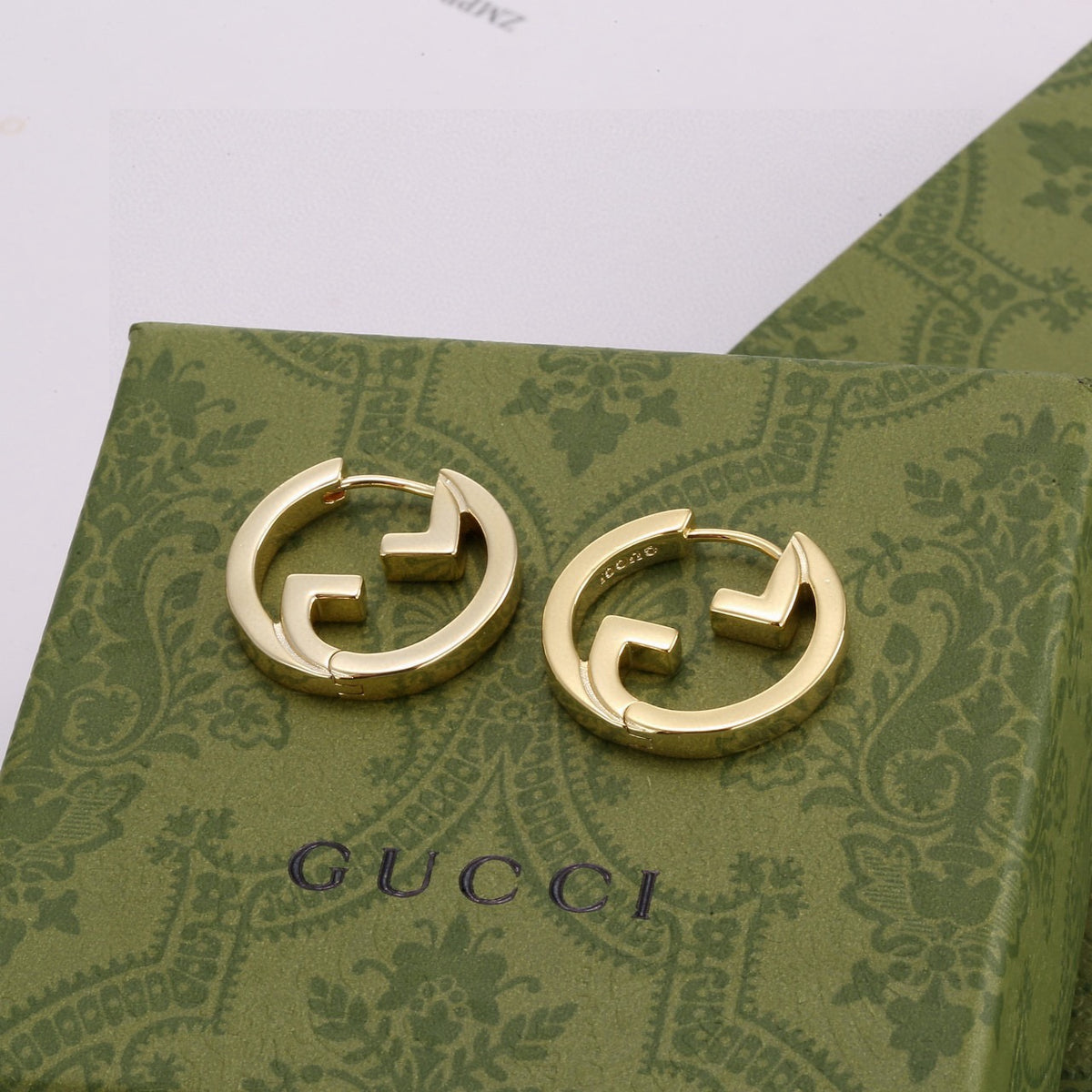 Geometric Emblem Stud Earrings in Polished Metal-Tone – Design 034 detail view
