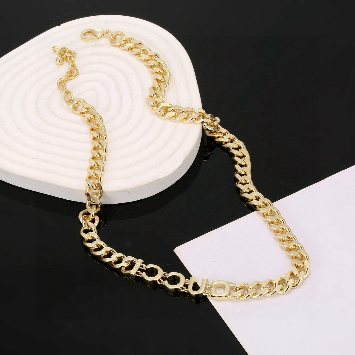 Geometric Emblem Pendant Necklace in Polished Metal-Tone – Vintage Detail – Design 003 side detail