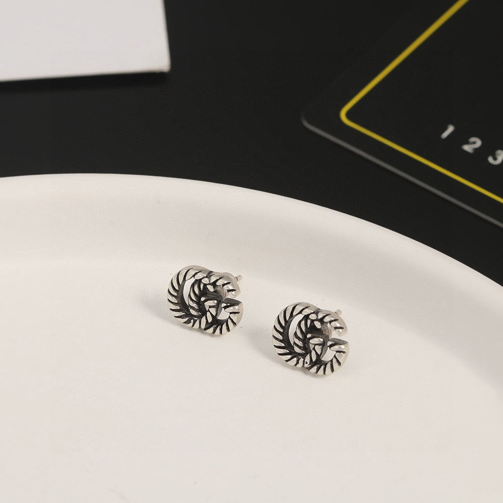 Geometric Emblem Stud Earrings in Polished Metal-Tone – Design 040 side detail