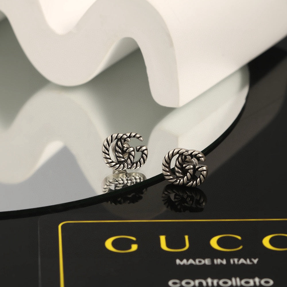 Geometric Emblem Stud Earrings in Polished Metal-Tone – Design 040 main product view