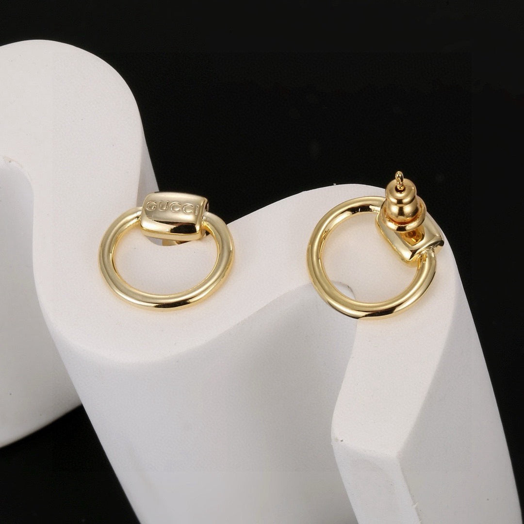 Geometric Emblem Stud Earrings in Polished Metal-Tone – Design 041 styled product view