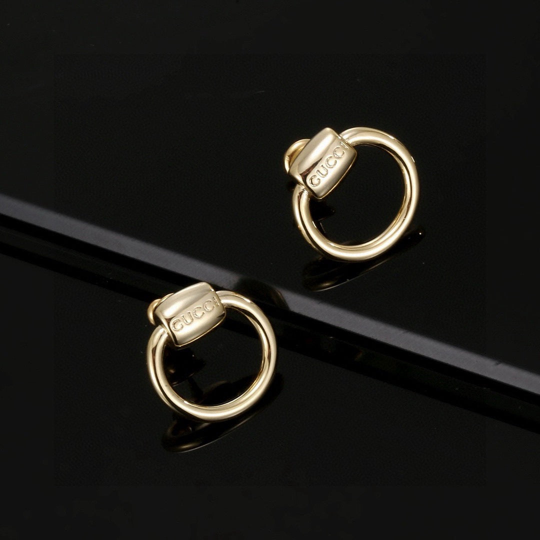 Geometric Emblem Stud Earrings in Polished Metal-Tone – Design 032 side detail