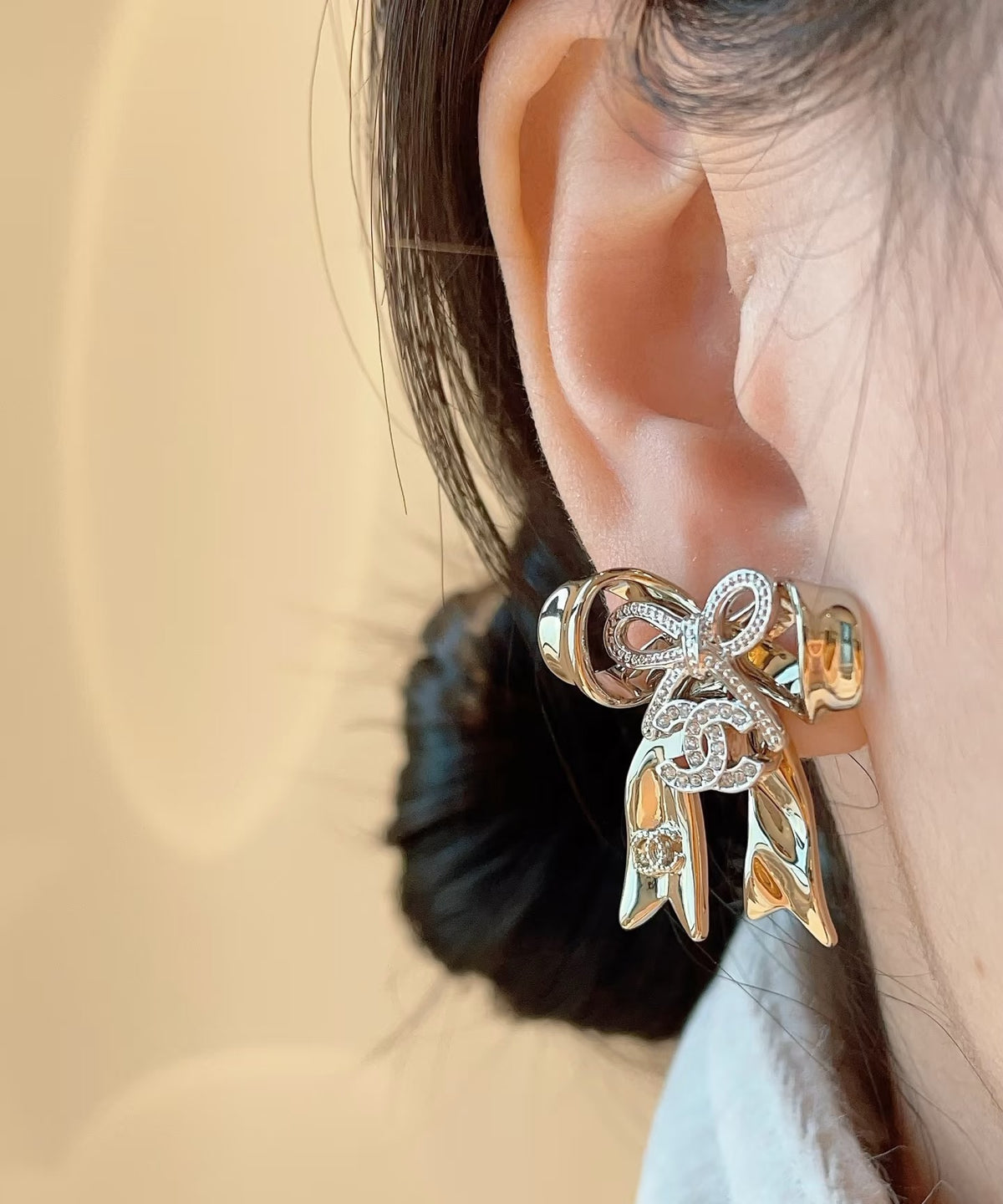 Bow Stud Earrings in Polished Metal-Tone – Design 002 styled product view