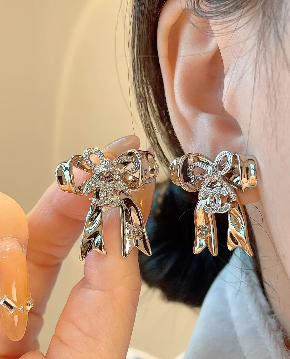 Bow Stud Earrings in Polished Metal-Tone – Design 002 main product view