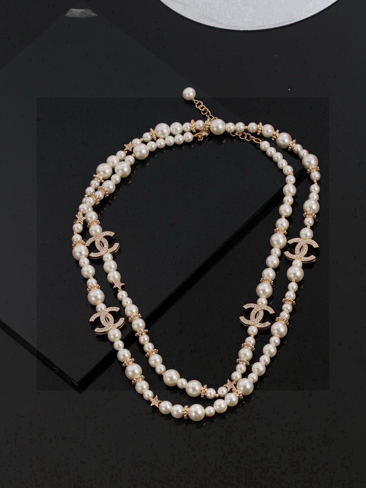 Double-C Emblem Pearl-Detail Pendant Necklace – Pearl Detail – Design 062 main product view