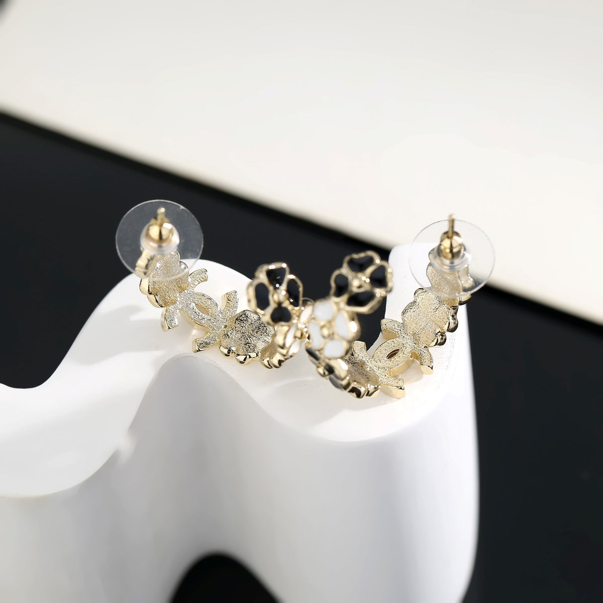Signature Emblem Stud Earrings in Gold-Tone – Design 052 front product view