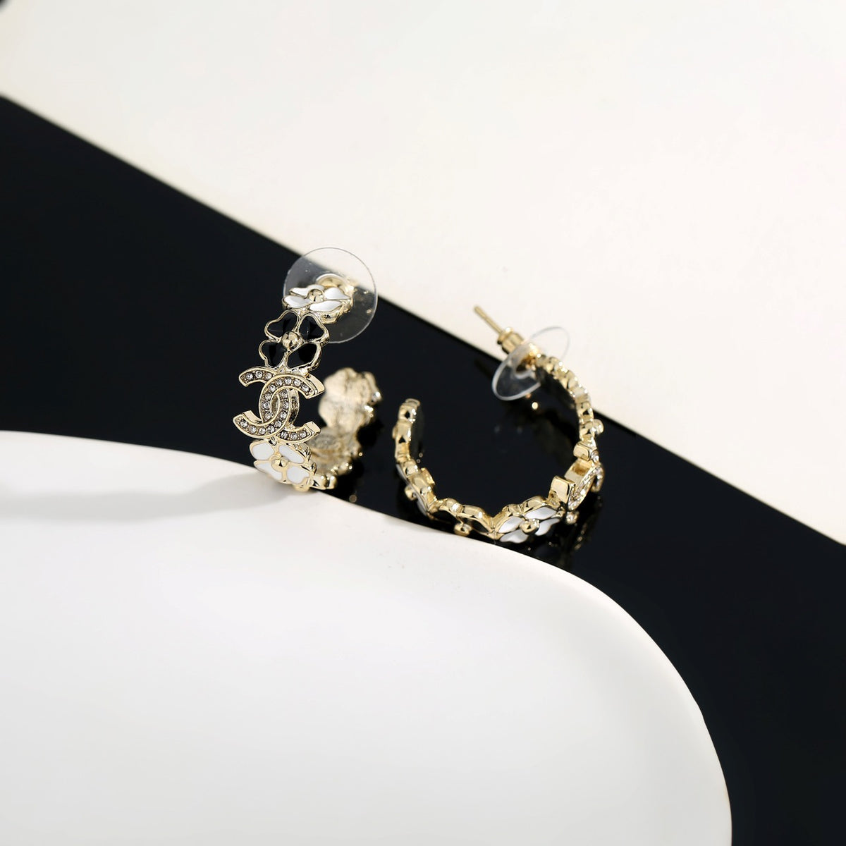 Signature Emblem Stud Earrings in Gold-Tone – Design 052 close-up detail