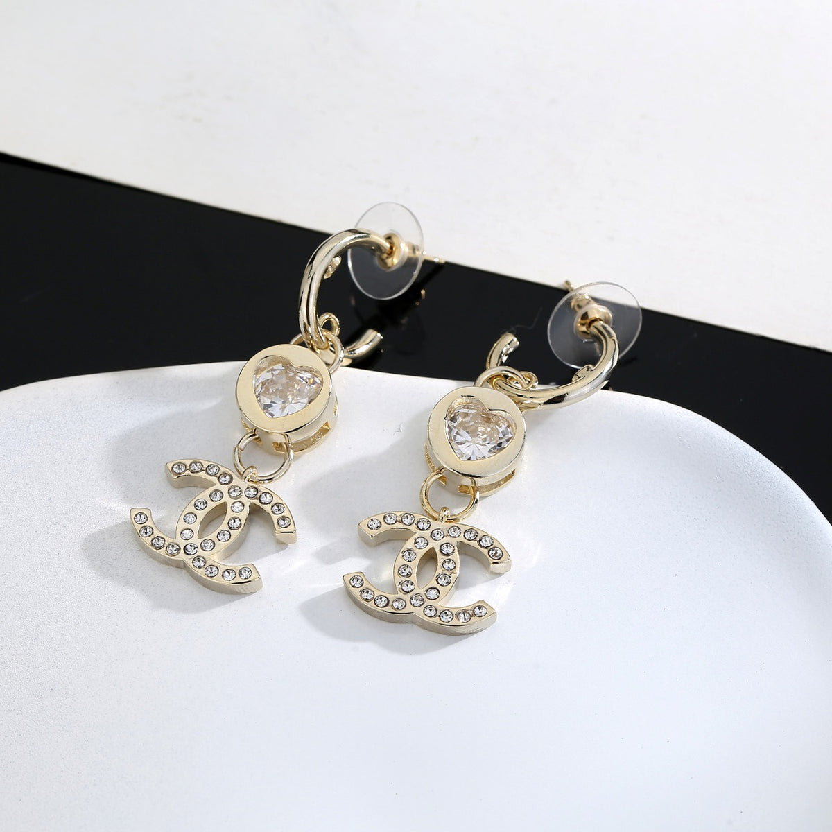 Signature Emblem Stud Earrings in Gold-Tone – Design 041 close-up detail