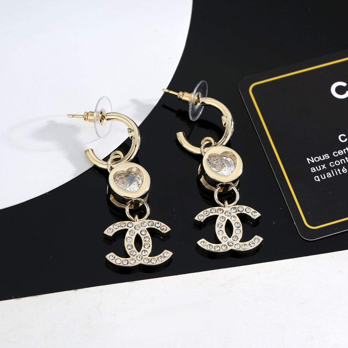 Signature Emblem Stud Earrings in Gold-Tone – Design 041 detail view