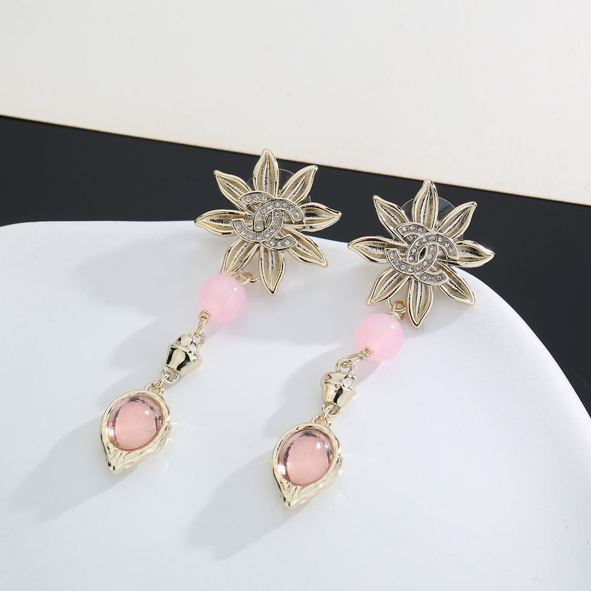 Double-C Emblem Stud Earrings in Gold-Tone – Design 028 main product view