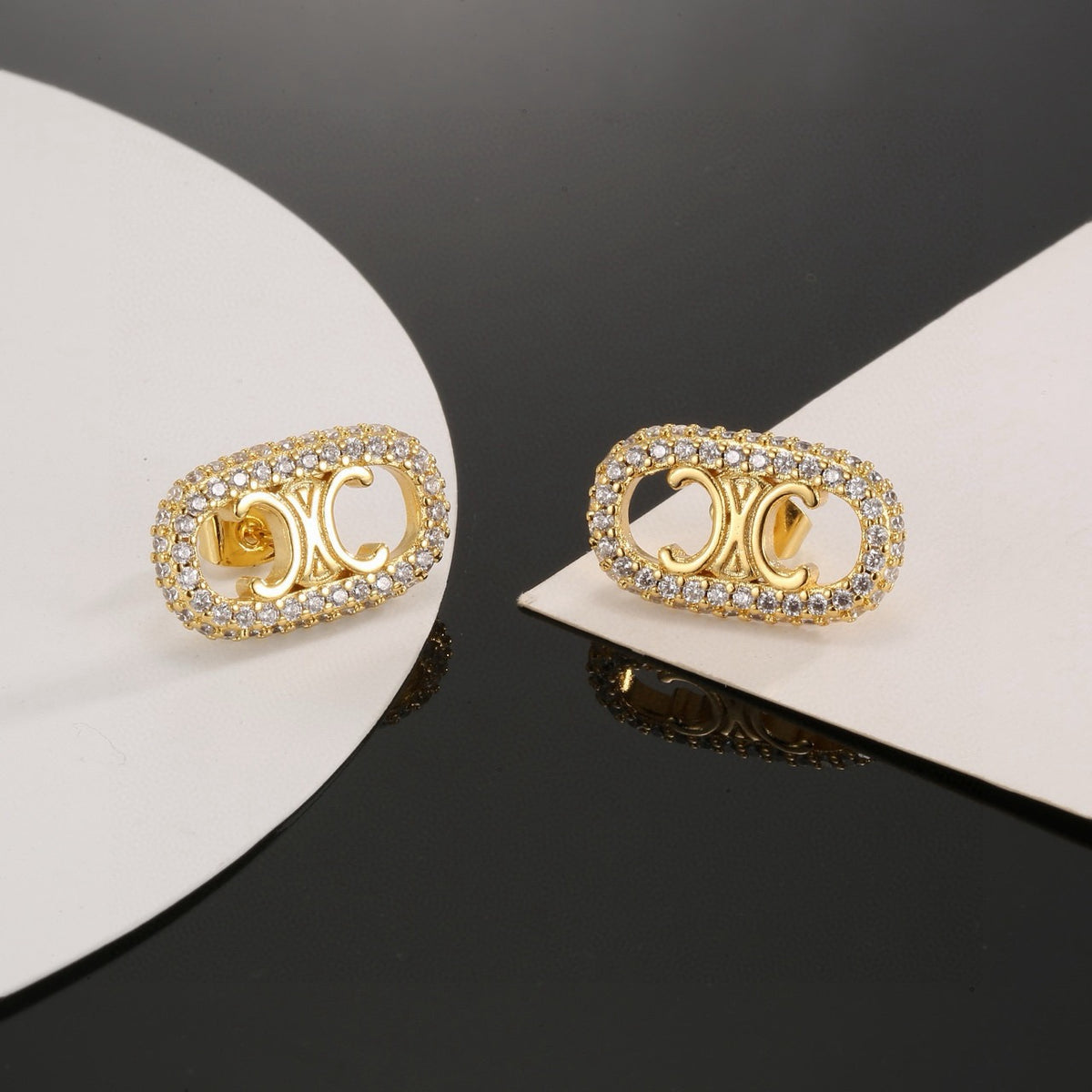 Signature Emblem Stud Earrings in Gold-Tone – Design 05 main product view