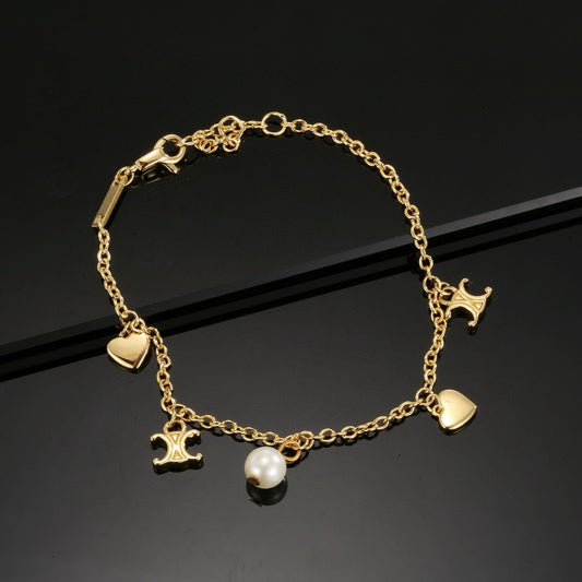 Signature Emblem Bracelet in Polished Metal-Tone – Red Detail – Design 002 main product view