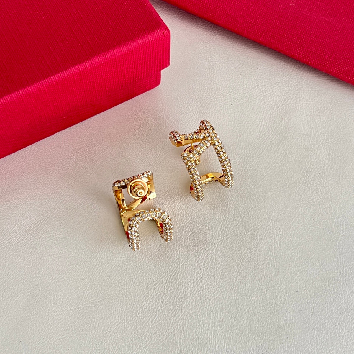 Signature Emblem Statement Earrings in Polished Metal-Tone – Design 03 close-up view