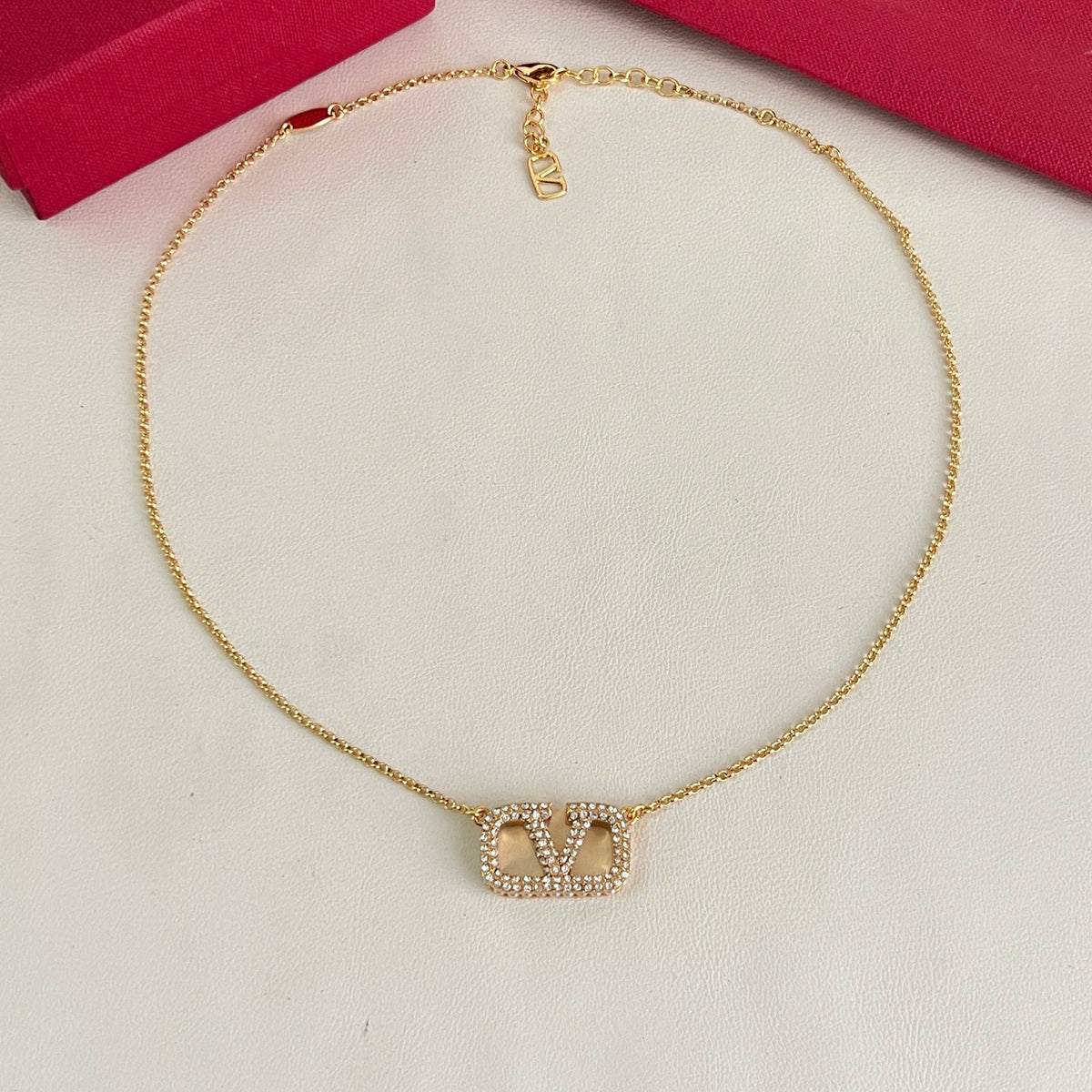 Signature Emblem Pendant Necklace in Polished Metal-Tone – Design 04 side detail