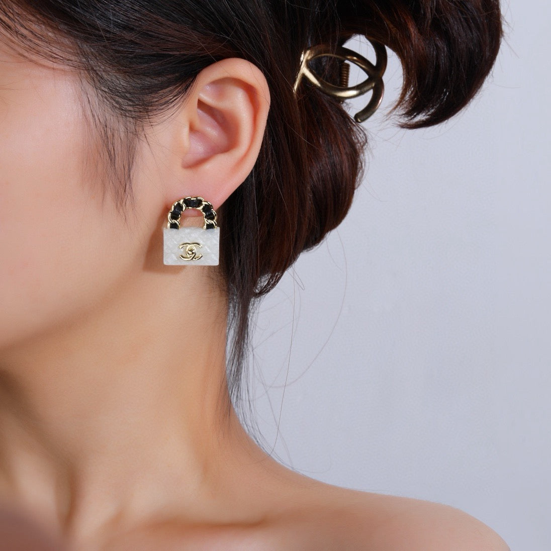 Signature Emblem Statement Earrings in Polished Metal-Tone – Design 032 front product view