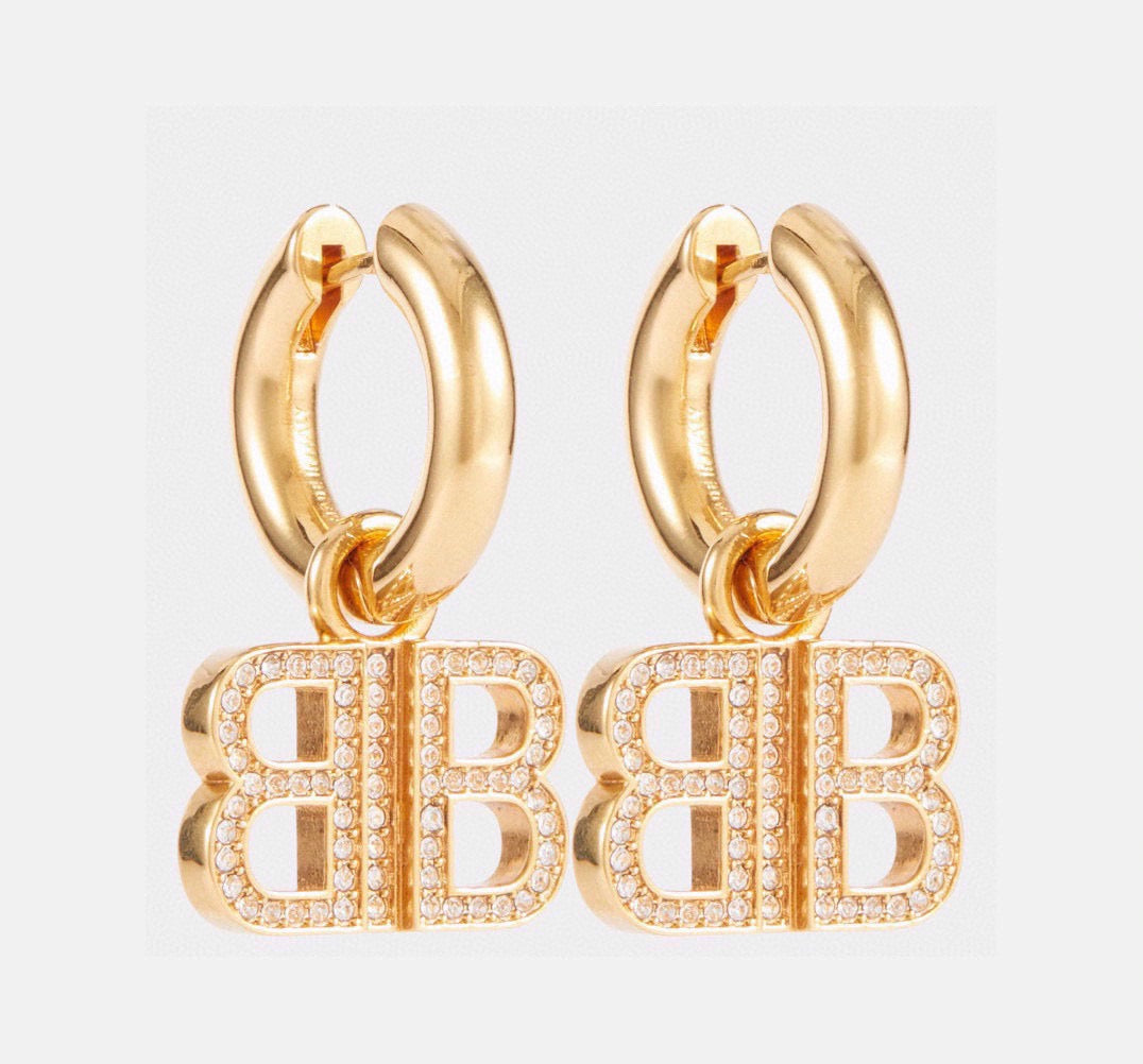 Geometric Emblem Stud Earrings in Gold-Tone – Design 008 front product view