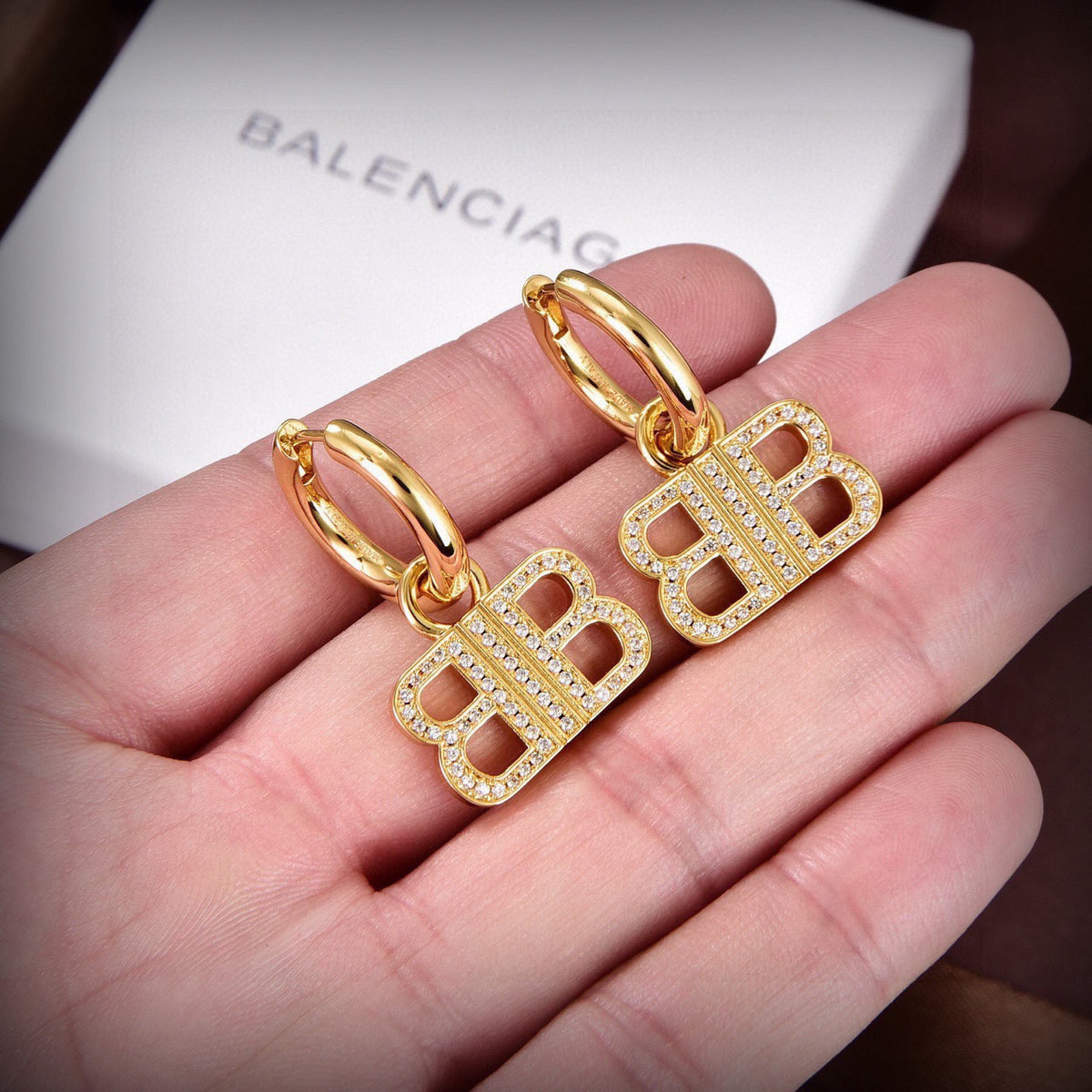 Geometric Emblem Stud Earrings in Gold-Tone – Design 008 main product view