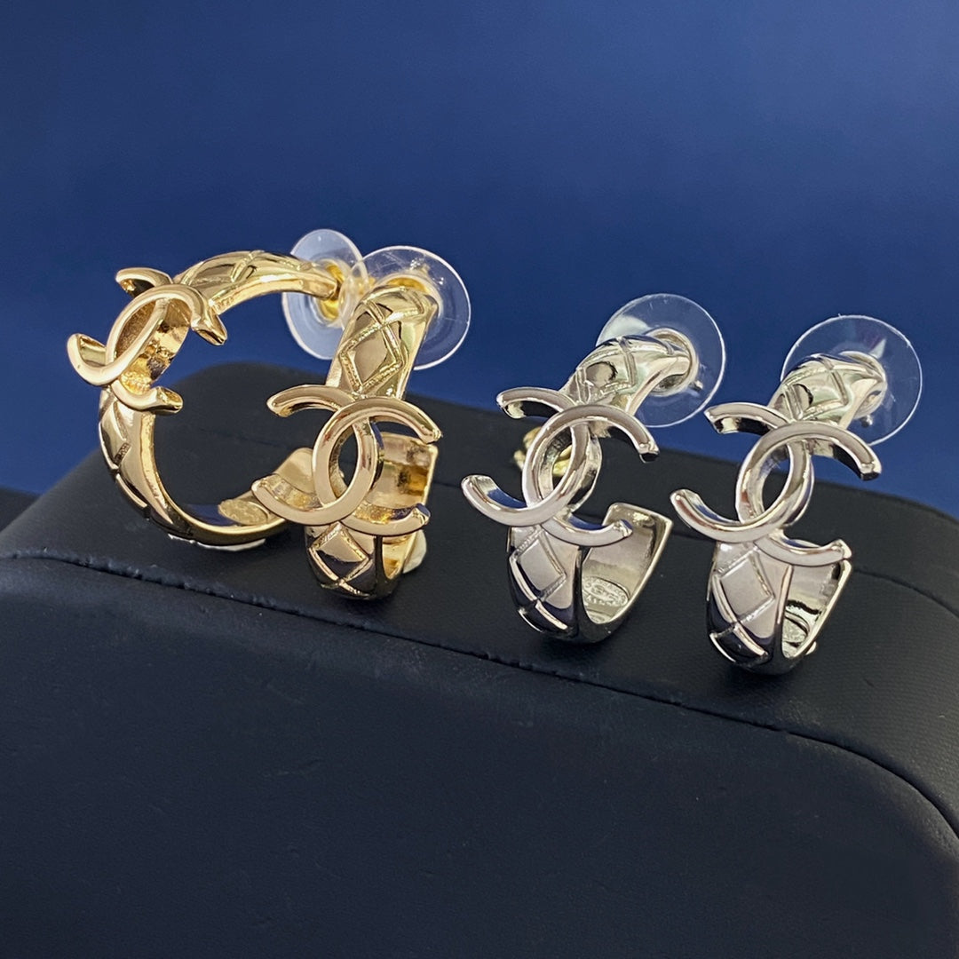 Double-C Emblem Stud Earrings in Silver-Tone – Design 009 main product view