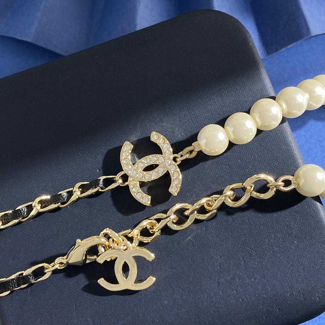 Double-C Emblem Pearl-Detail Pendant Necklace – Pearl Detail – Design 111 detail view