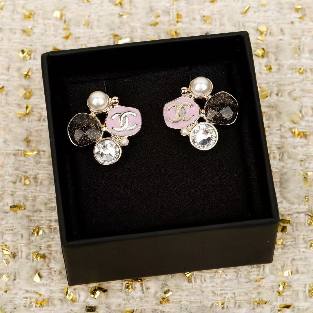 Signature Emblem Stud Earrings in Gold-Tone – Design 044 front product view