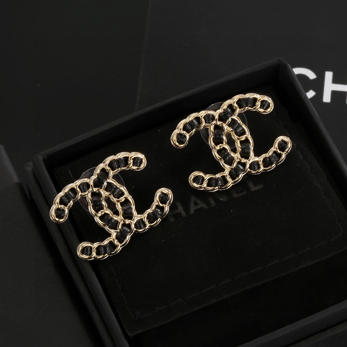 Signature Emblem Stud Earrings in Polished Metal-Tone – Black Detail main product view