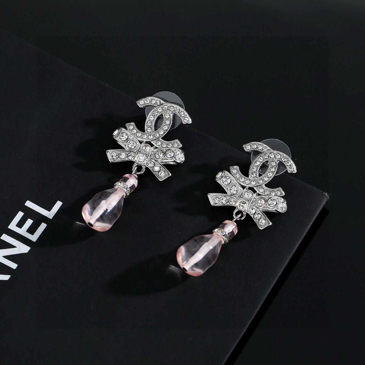 Double-C Emblem Crystal-Accent Stud Earrings – Design 038 detail view