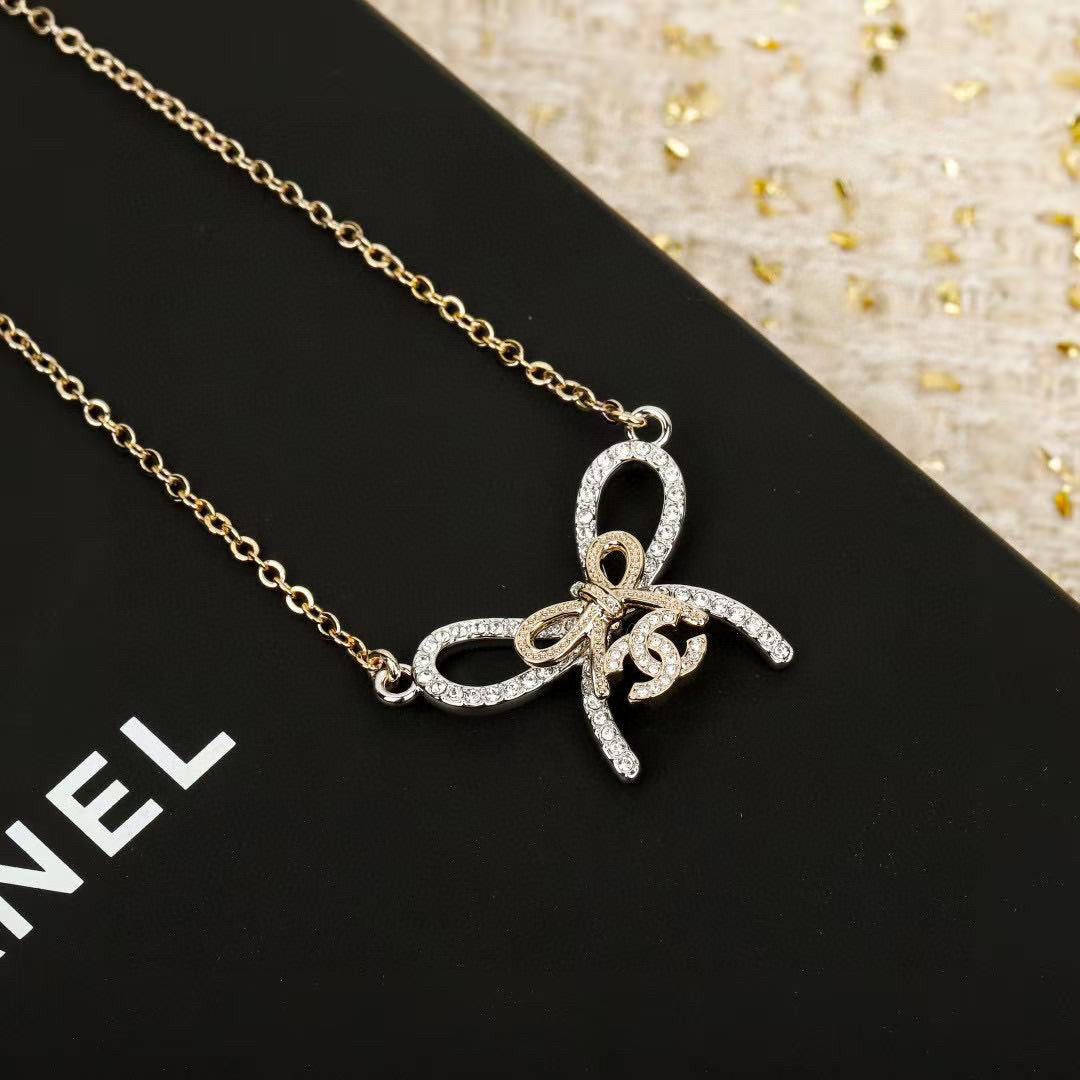 Double-C Emblem Crystal-Accent Pendant Necklace – Design 037 front product view