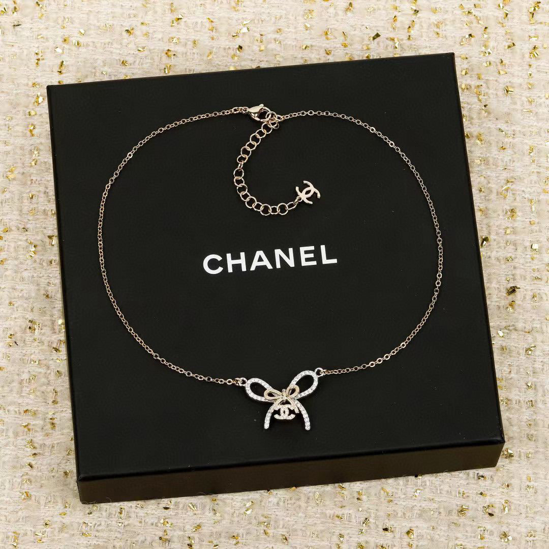 Double-C Emblem Crystal-Accent Pendant Necklace – Design 037 close-up detail