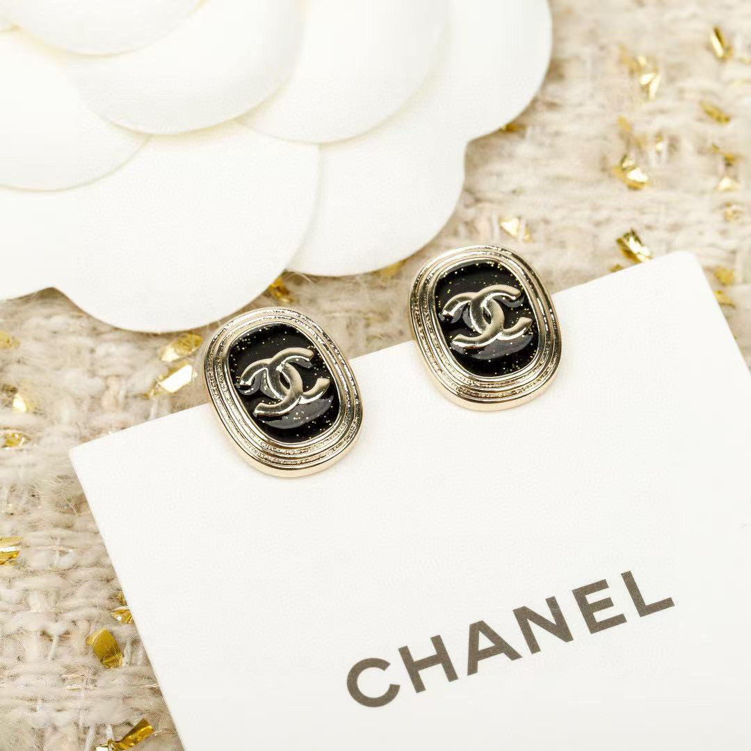 Signature Emblem Stud Earrings in Gold-Tone – Design 043 detail view