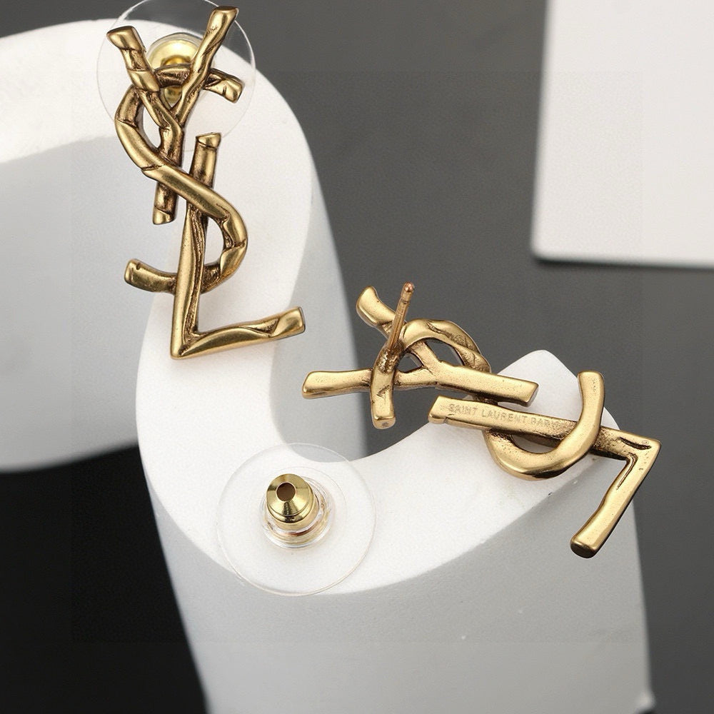 Geometric Emblem Stud Earrings in Gold-Tone – Design 009 close-up detail
