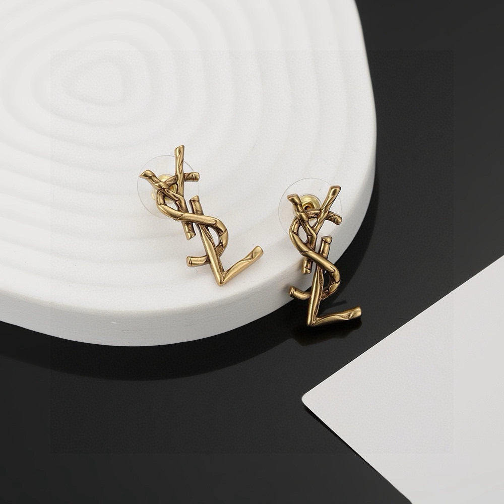 Geometric Emblem Stud Earrings in Gold-Tone – Design 009 main product view