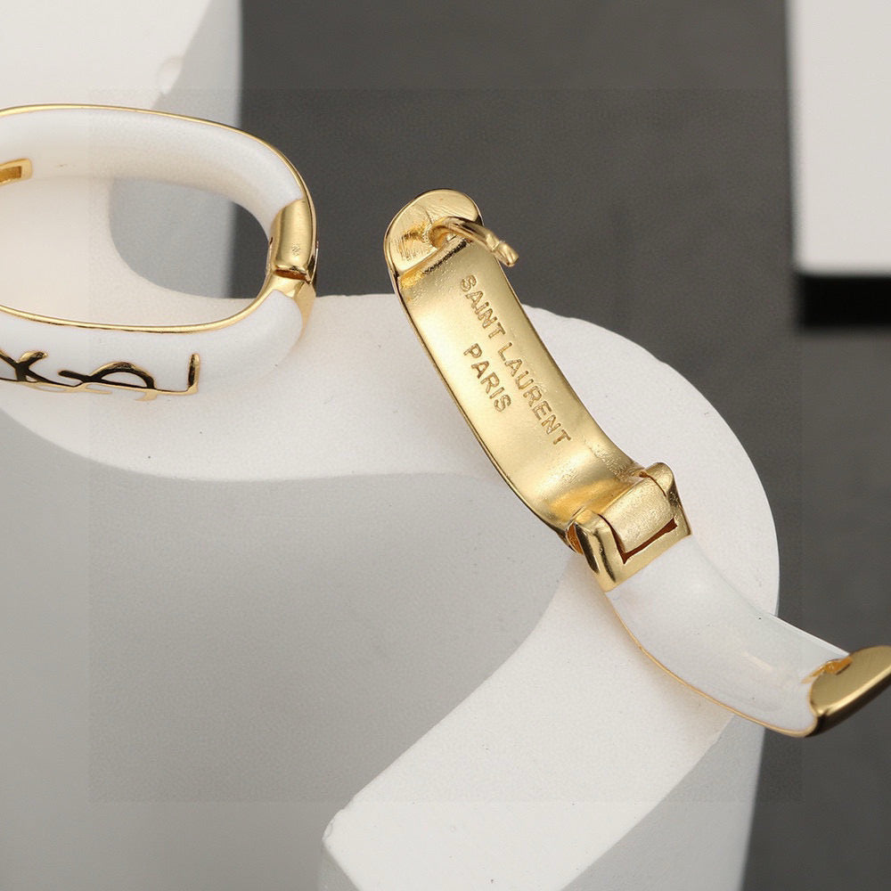 Geometric Emblem Stud Earrings in Gold-Tone – Design 007 detail view