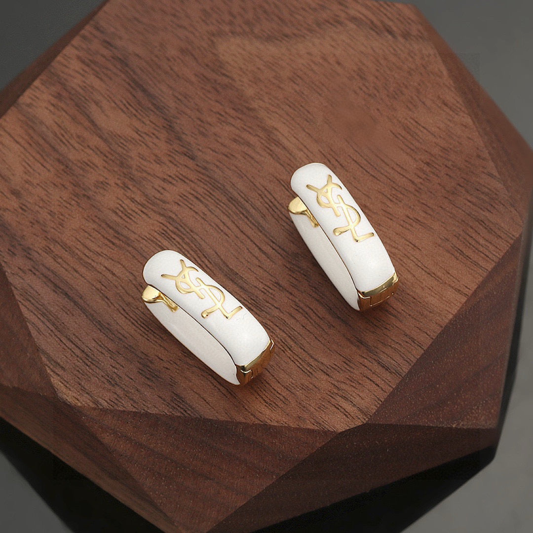 Geometric Emblem Stud Earrings in Gold-Tone – Design 007 close-up detail