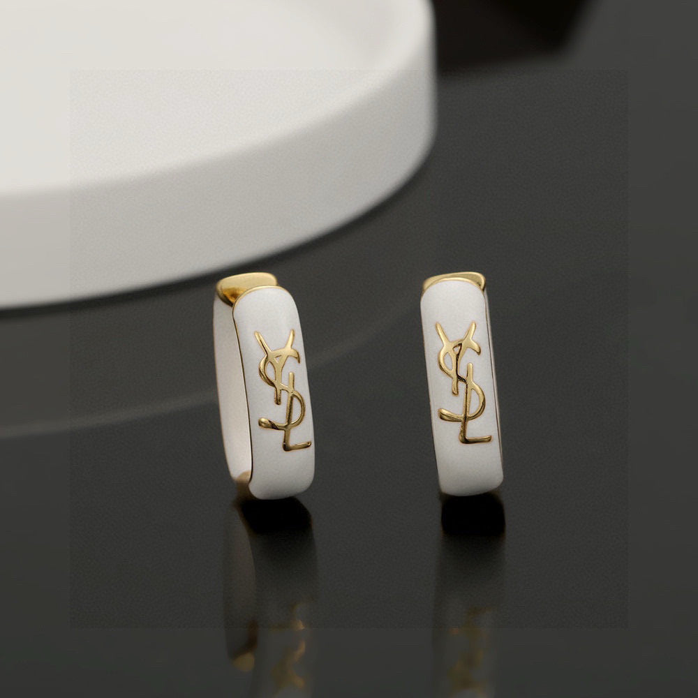 Geometric Emblem Stud Earrings in Gold-Tone – Design 007 front product view