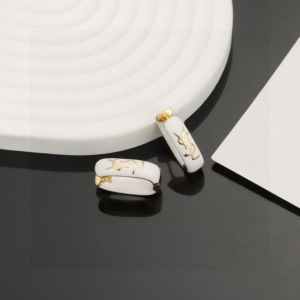 Geometric Emblem Stud Earrings in Gold-Tone – Design 007 main product view