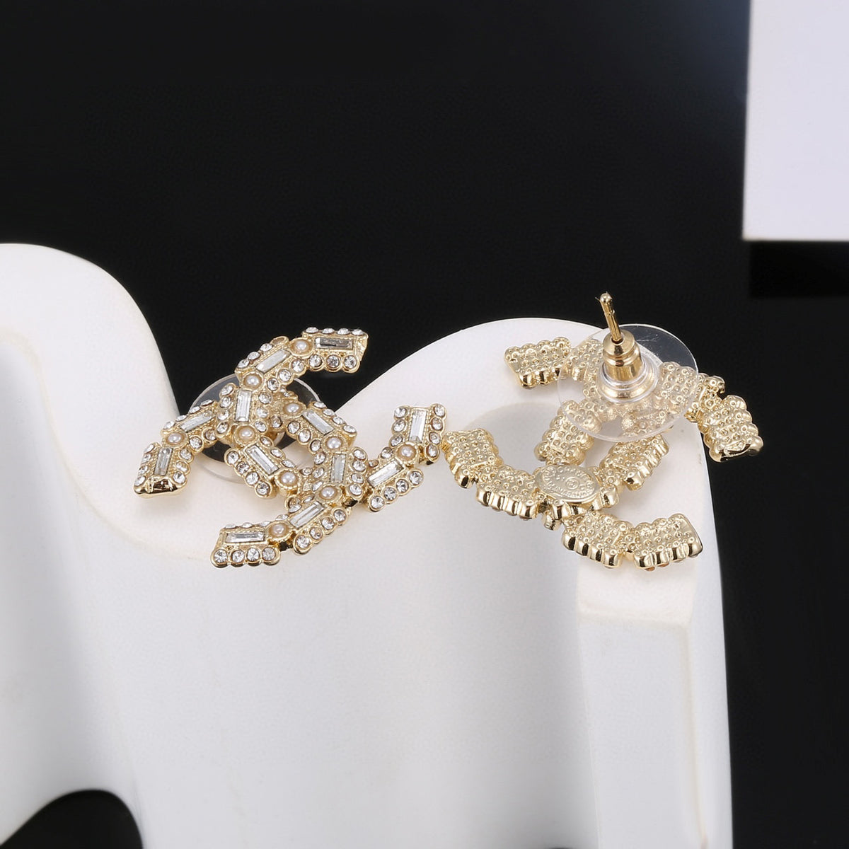 Double-C Emblem Crystal-Accent Stud Earrings – Design 037 main product view